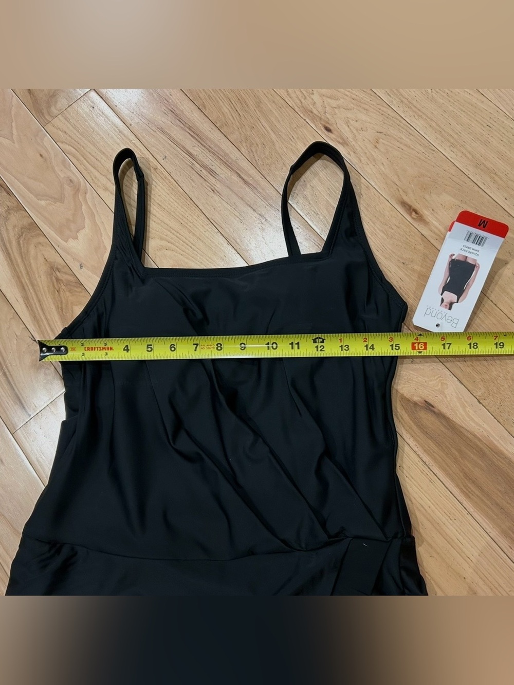 NWT Beyond Control Black Square Neck Swim Dress Tummy Control One Piece Swimsuit - Picture 6 of 6